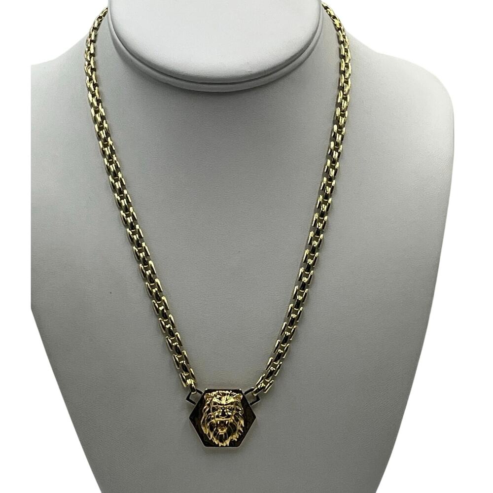 Bellezza Bronze Hexagonal Lion-Head‎ 18k Gold Plated Pendant Necklace